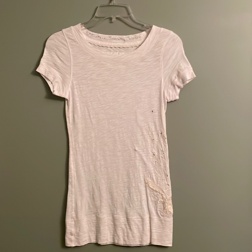 American Eagle white short sleeves T-shirt..Size S, embroidered flowers / eagle - Picture 14 of 17